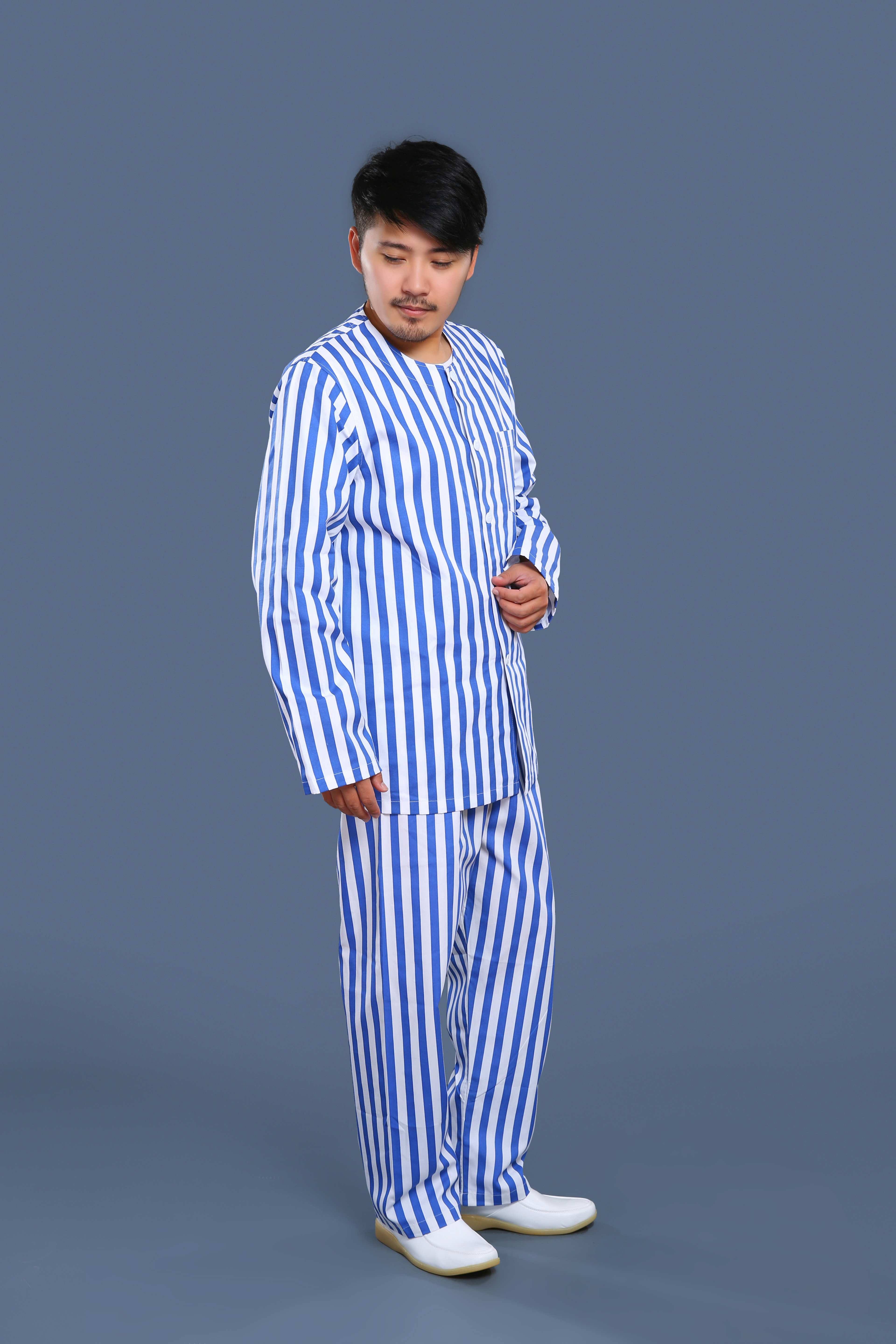 藍白條紋無領病號服