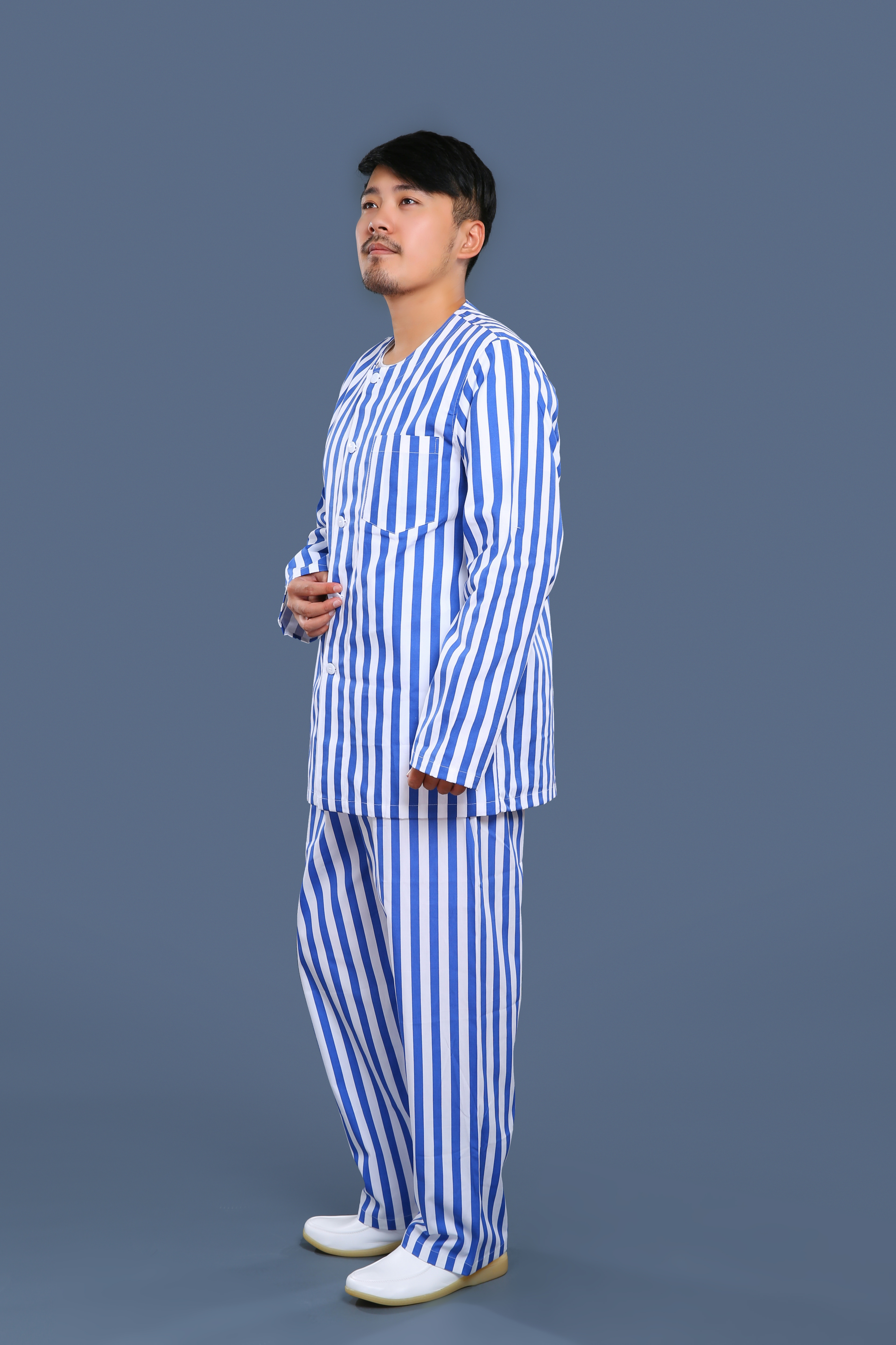 藍白條紋無領病號服